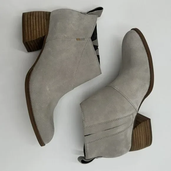 TOMS Leilani Drizzle Grey Suede Ankle Boots Women's Size 7 Western Chunky Heel - Picture 6 of 14